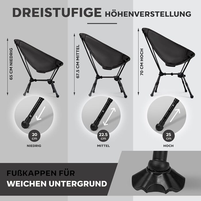 Складний туристичний стілець Alpinez: легкий, регульований по висоті, компактний | для кемпінгу, риболовлі, пляжу. Зелений (Чорний)