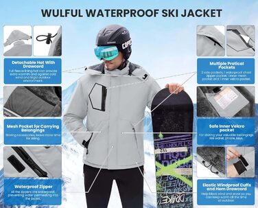 Чоловіча водонепроникна лижна куртка WUFU, тепла зимова модель, вітрозахисний Windbreaker, колір сірий (3XL)
