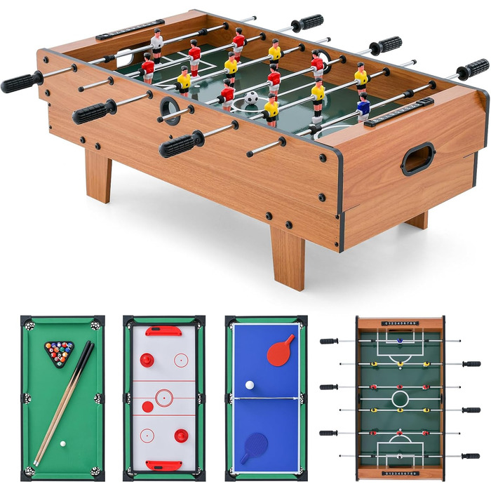 COSTWAY 4-в-1 ігровий стіл: пінг-понг, хокей, футбол, більярд, дерев'яний, для дітей та дорослих