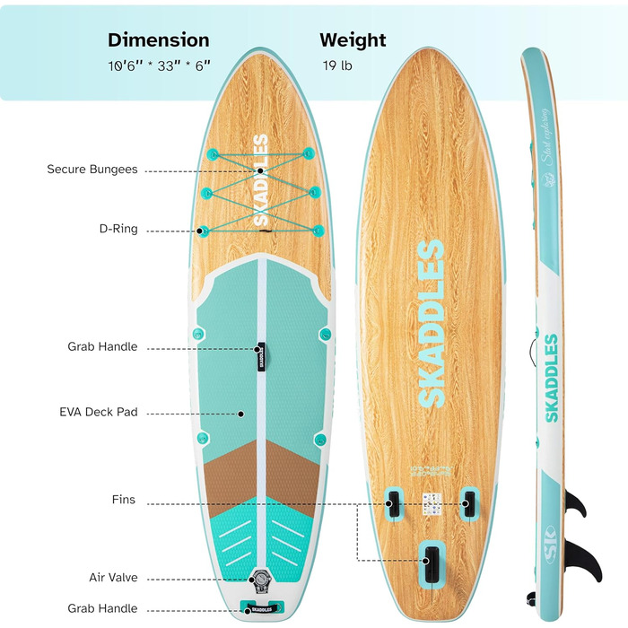 Надувний SUP (Stand-Up Paddle Board) для дорослих та підлітків з антиковзким покриттям – повний комплект. Ідеально для риболовлі, йоги, фітнесу та сімейного відпочинку. Дизайн під дерево, м'ятний колір.