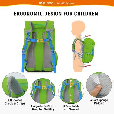 Дитячий рюкзак SKYSPER 15L - легкий та комфортний для хлопчиків та дівчаток (світло-зелений)