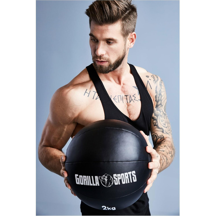 Медичний м'яч зі шкіри GORILLA SPORTS 1 кг, 29 см, чорний – для фітнесу, тренувань, набору м'язів