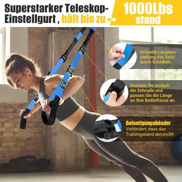 Шкіряний тренажер Sling Trainer для дому з великим ручним захватом та кріпленням до дверей (Blue)