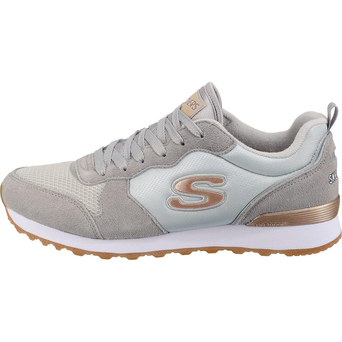 Кросівки Skechers OG 85-Goldn Gurl жіночі, світло-сірі (замша, нейлон, сітка) з рожево-золотистим декором, розмір 38 EU