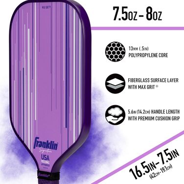 Професійна ракетка для піклболу Franklin Sports Signature Series з покриттям MaxGrit, поліпропіленовий сердечник 13/16 мм, для турнірів, сертифікована USAPA