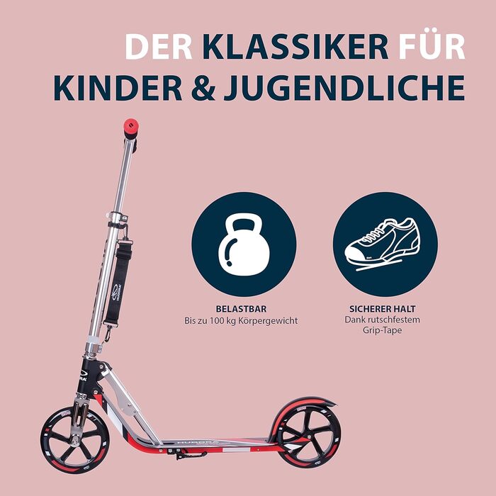 Самокат HUDORA BigWheel 205 алюмінієвий, складаний, для дітей і дорослих, до 100 кг, з регульованою висотою керма та підніжкою