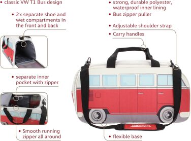 Сумка через плече BRISA VW у вигляді ретро-автобуса Volkswagen T1 Bulli, спортивна, червоно-бежева, 50x25x26 см