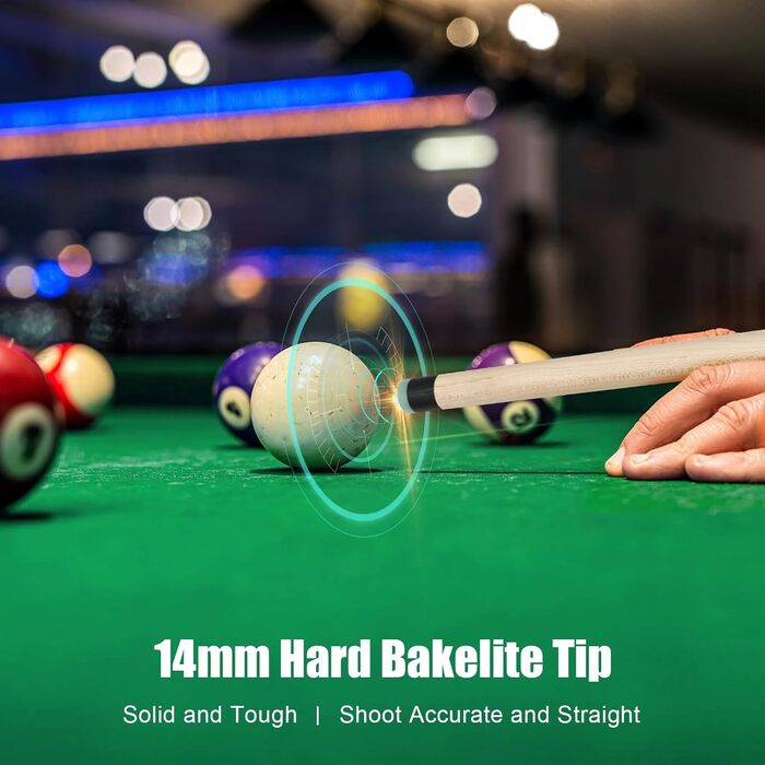 Більярдний кий Pool Queue 58 дюймів, тверде дерево, наконечники 13 мм, для професійних гравців, 1/2 кий, більярдний стіл, спорт (Колір: Браун)