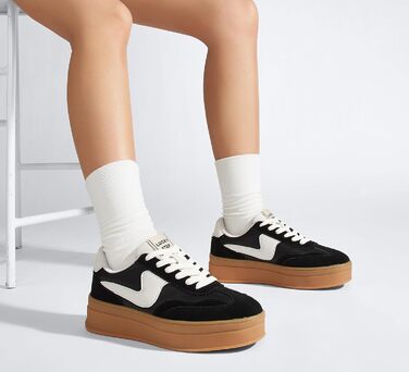 Жіночі кросівки на платформі LUCKY STEP – модні масивні кросівки, зручні шнурівки для повсякденного носіння та прогулянок з прошитими деталями, чорно-білі, 38 EU