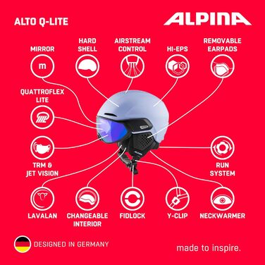 Гірськолижний шолом Alpina Alto Q-Lite з посиленим захистом, ударопоглинаючий, з контрастним візором, для дорослих, фіолетово-чорний, матовий, розмір 55-59 см