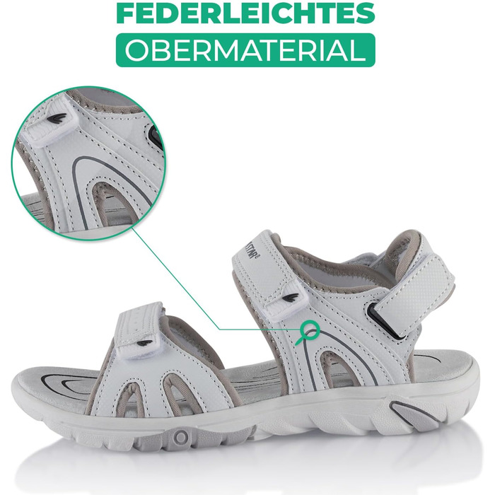 Трекінгові сандалії Fusskleidung® для жінок та чоловіків, легкі літні сандалії з міцною протектором, біло-сірі, розмір 38 EU