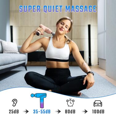 Масажер для м'язів з підігрівом, електричний масажний пістолет з LED-екраном, 20 швидкостей, 10 насадок, сумка, тихий (рожевий)