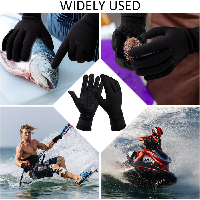 HOLEMZ Рукавички для дайвінгу 3 мм, неопренові рукавички для плавання, чорні, еластичні, регульовані, для водних видів спорту, серфінгу, снорклінгу, плавання, чоловічі, жіночі