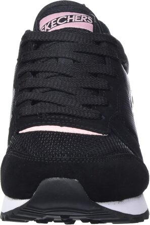 Кросівки жіночі Skechers Og 85 Step N Fly чорного кольору з замші, сітки та Duraleather, рожева окантовка, 35.5 EU