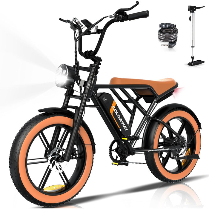 Електровелосипед COLORWAY 20 дюймів, 250W, 48V 15Ah, офроуд, для дорослих, пробіг 45-100 км, чорний/оранжевий
