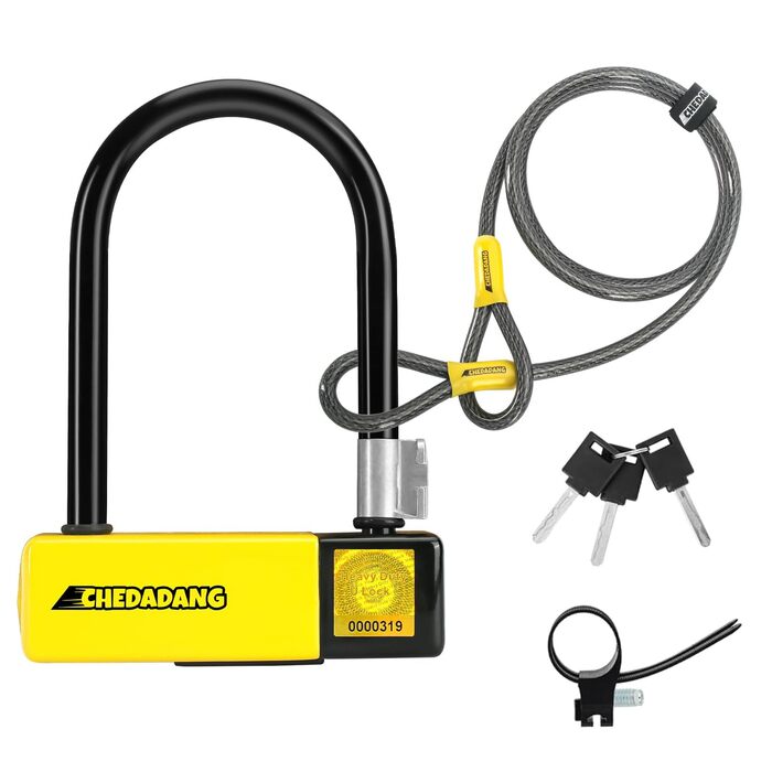 Замок U-Lock для електросамокатів та велосипедів, 1,2 м/10 мм кабель, 3 ключі, захист від крадіжок