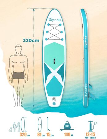 Надувний SUP Борд Glymnis Stand Up Paddle Board 10'6' (320x81x15 см) з Алюмінієвим Веслом, Насосом та Аксесуарами (Білий+Чорний)