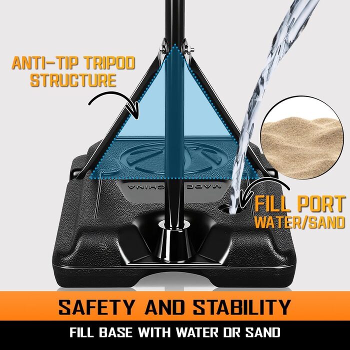 Регульована баскетбольна корзина зі стійкою для дітей та підлітків, Outdoor/Indoor, Комплект з м'ячем та насосом