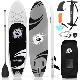Надувна SUP-дошка SereneLife з повним комплектом аксесуарів: весло, насос, антиковзке покриття, рюкзак для перенесення, для дітей та дорослих, чорна та сіра