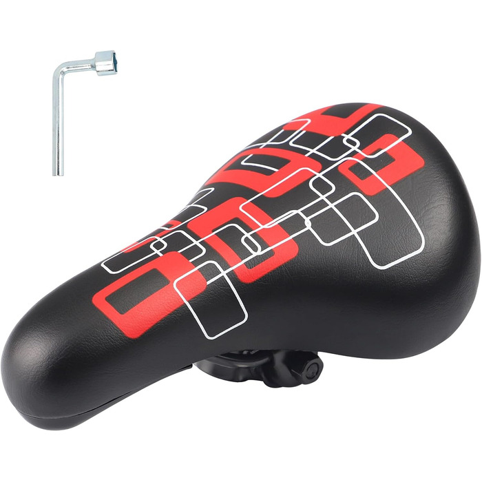 Дитячий велосипедний сидіння – м'яке та водонепроникне, з антиковзким покриттям, широке, Dual Shock для 12, 14, 16, 18, 20 дюймових велосипедів (чорний/червоний)