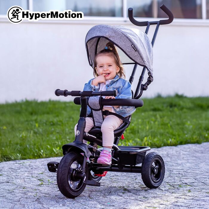 Триколісний велосипед HyperMotion для дітей від 1 року з батьківською ручкою - 3-в-1, сірий