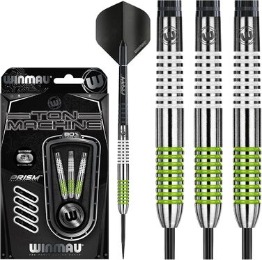 Дротики WINMAU Ton Machine 21 г, професійні, вольфрамові, сталевий наконечник, з оперенням і стрижнями