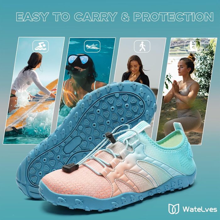 Взуття для плавання та відпочинку WateLves: чоловічі та жіночі шльопанці для пляжу, басейну та серфінгу, розмір 39 EU, рожевий та блакитний кольори