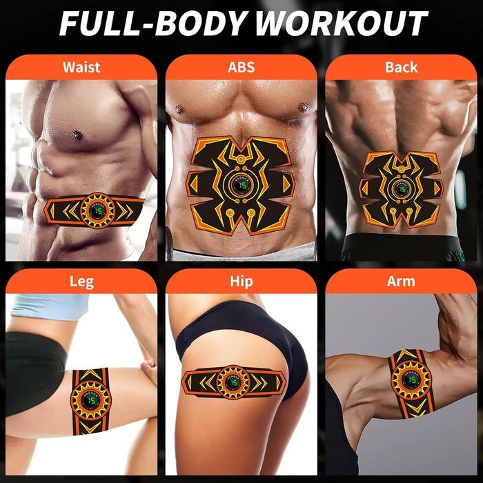 Електричний тренажер для пресу EMS, тренажер для живота, безпечний та ефективний, 6 режимів, 15 інтенсивностей, 10 шт. запасних електродів