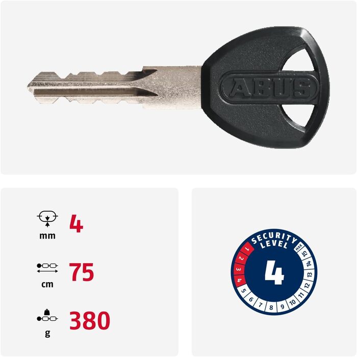 Ланцюговий замок для велосипеда ABUS Steel-O-Chain 4804K зі спеціальної сталі, рівень безпеки 4, зелений (Lime), 75 см