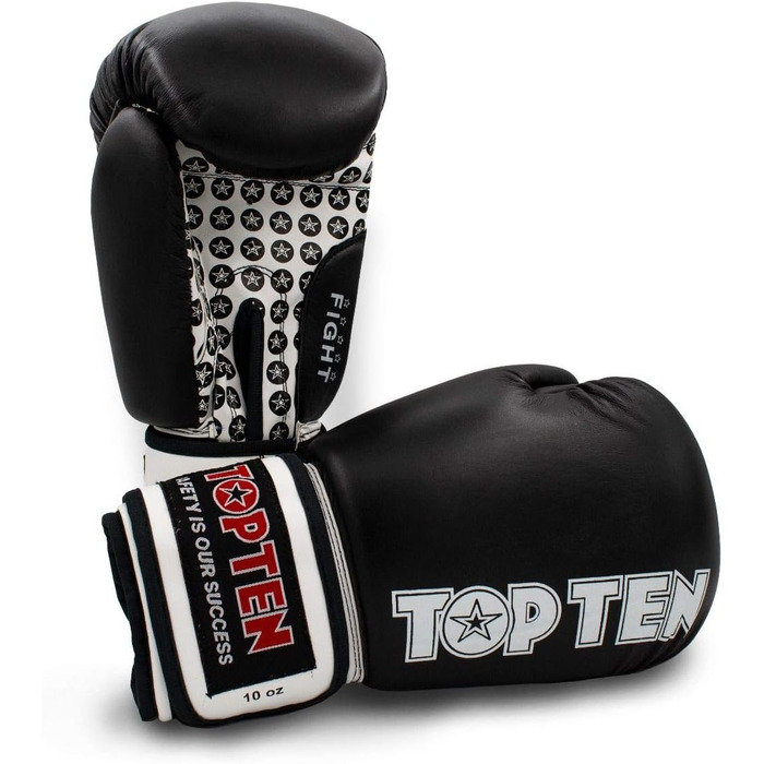 Боксерські рукавички TOP Ten Fight - 10, 12, 16 Oz - чорні, червоні, сині, зелені, помаранчеві. Підходять для кікбоксингу та інших видів єдиноборств.