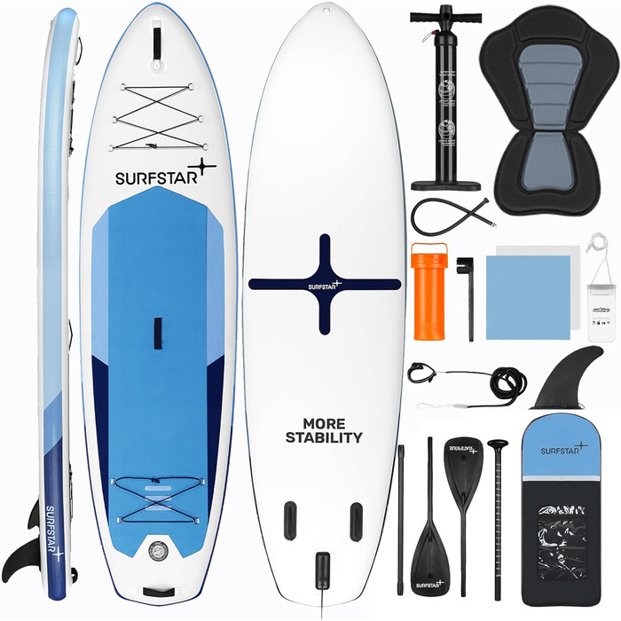 Надувна SUP-дошка Surfstar 320x86x15 см з технологією зварювання, універсальна дошка для веслування стоячи та каякінгу для дорослих, підвищена стійкість, з кріпленням для камери та сидінням для каяка, для риболовлі та активного відпочинку