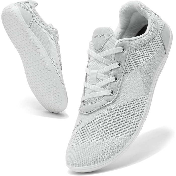 Легкі дихаючі кросівки Barfußschuhe для чоловіків та жінок | Широка передня частина, підошва 4 мм | Зручні для спорту, відпочинку та повсякденного носіння (44 EU, Білий)