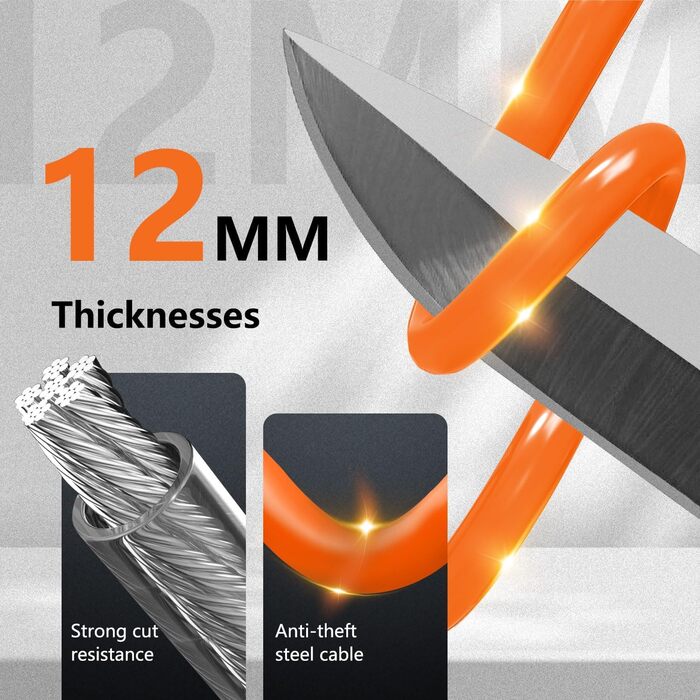 Надійне велосипедне замкове тросик 120 см, 12 мм, посилений, з 2 ключами, для велосипеда, триколісного велосипеда, мотоцикла, скутера (Помаранчевий)