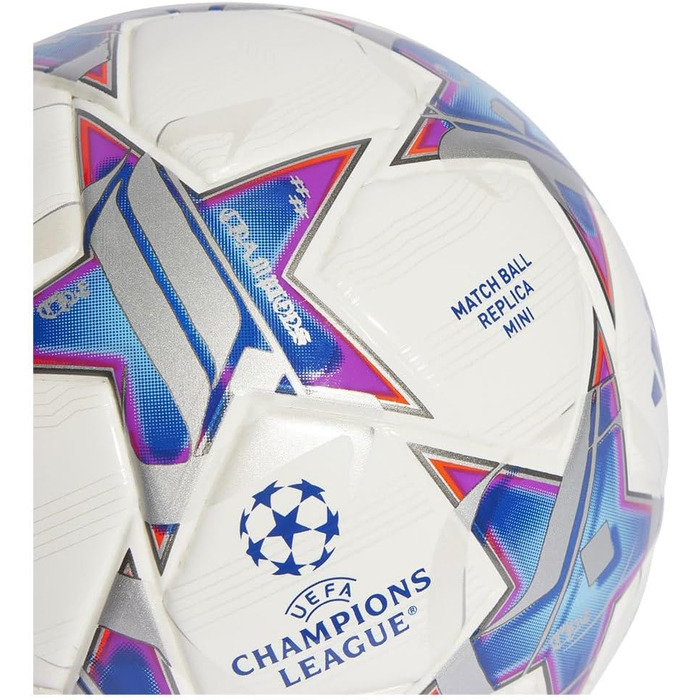 М'яч для футболу adidas UCL Mini, розмір 1, білий/сріблястий/блакитний/фіолетовий/помаранчевий, для дорослих