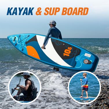 Надувний SUP борд Zupapa 366см/320см (320см) з аксесуарами | Stand Up Paddle Board (SUP) та каяк-сидіння | Чорно-біло-сірий, блакитно-біло-помаранчевий