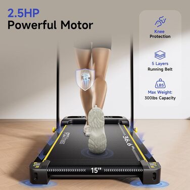 Ленковод YPOO для дому з нахилом, складаний, Walking Pad тихий 2.5HP, біговий тренажер для дому та офісу, максимальне навантаження 140 кг, Walkingpad з ручкою, бігова доріжка, пульт дистанційного керування та додаток