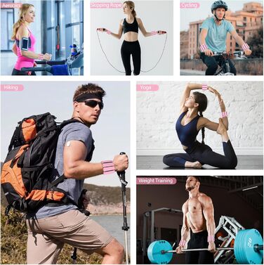 Ваги для зап'ястя та кісточки Omtofo, 2 шт (по 0,45 кг), регульовані, для йоги, танців, пілатесу, аеробіки, кардіо, ходьби, зелено-рожеві