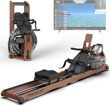 Гребний тренажер JOROTO MR380/MR390 для дому: складаний, з дуба, 28л бак, Bluetooth монітор, 158кг, з підставкою для телефону/планшету
