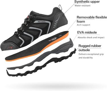 Чоловічі водонепроникні трекінгові черевики NORTIV - легкі, для хайкінгу та кемпінгу (41.5 EU, широкі, чорний/темно-сірий)