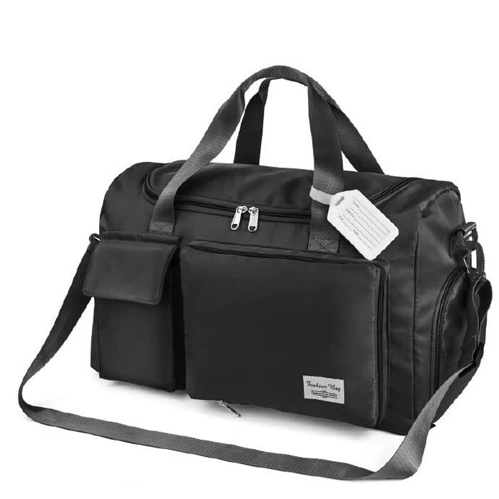 Складана дорожня сумка Flintronic 36L, велика водонепроникна сумка для подорожей, вікенду та спорту для чоловіків і жінок, сіра (з багажним біркою)