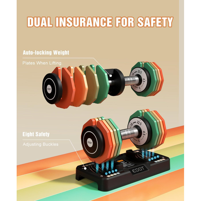 Регульовані гантелі, набір 2 шт., 5.7-25 кг, 5-в-1, набір гантелей з неслизьким грифом та кольоровими дисками для дому, спортзалу, вантажна система 10.2 кг за пару