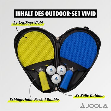 JOOLA Набір для настільного тенісу Outdoor Vivid, 2 ракетки, 3 м'ячі, чохол, лайм/синій, 6 предметів