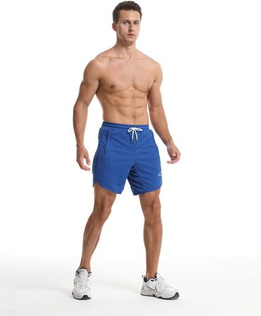 Спортивні шорти для бігу та фітнесу з блискавкою, Navy Blue (синій) з петлею для рушника (L, синій)