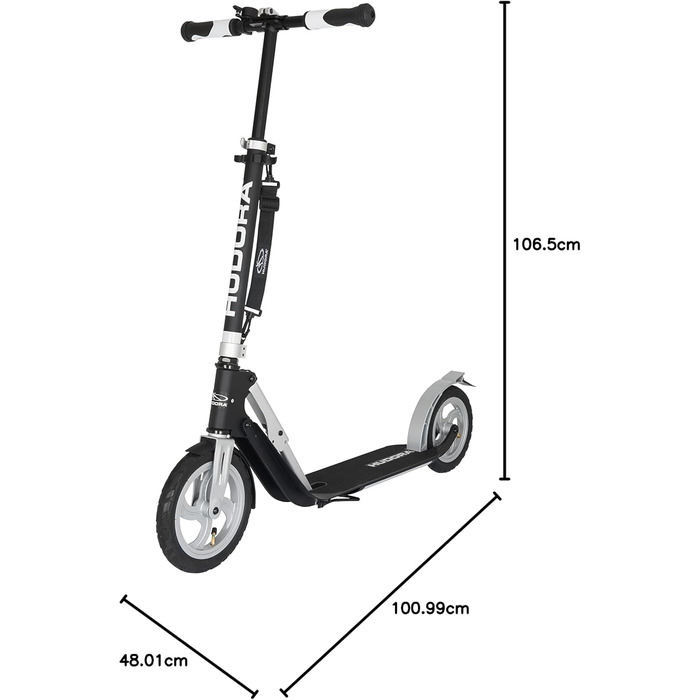 Самокат HUDORA BigWheel Air 230 з ручним гальмом, алюмінієвий, надувні колеса, міський, до 120 кг