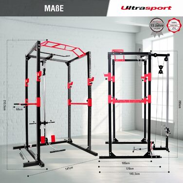 Універсальна силова стійка Ultrasport з набором рукояток – базовий павер рек для домашнього спортзалу, з весловою рукояткою та трицепсовим канатом, для ефективного тренування всього тіла