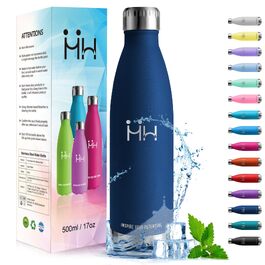 Термобутилка для води HoneyHolly з нержавіючої сталі 500 мл, двостінна пляшка для дітей, спорту та фітнесу, BPA-free, темно-синя