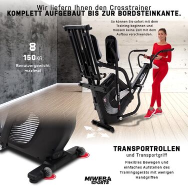 Еліптичний тренажер Miweba Sports MC700 з додатком, електричний орбітрек 30 кг маховик, до 150 кг, домашній ергометр з пульсометром