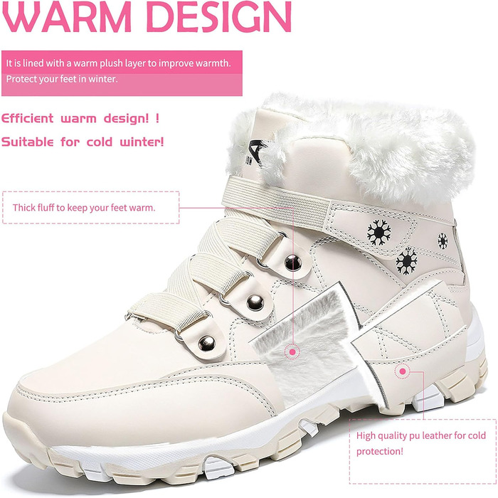 Зимові черевики ASHION для жінок: теплі, водонепроникні, для трекінгу та прогулянок на снігу. Розмір 40 EU, бежевий колір