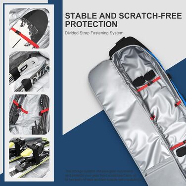 Чохол для лиж на колесах Odoland, водонепроникний, для подорожей літаком, 190 см (синій)