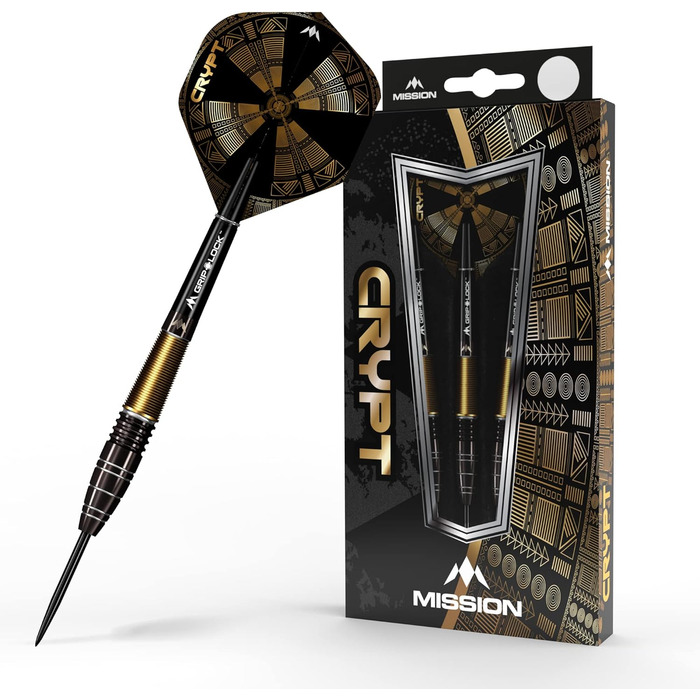 Набір дротиків Mission Darts Crypt 90% вольфрам, чорний і золотий, PVD-покриття, сталевий наконечник, різні стилі та ваги